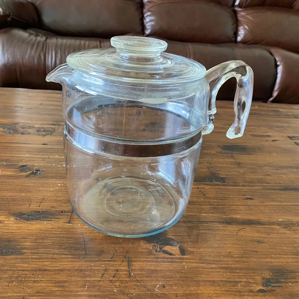 Vintage Pyrex Flame Ware 9 Cup Glass Coffee Percolator Pot Lid Clear Stainless *